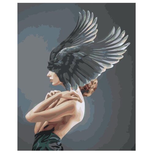 Девушка с темными крыльями на голове Раскраска картина по номерам на холсте