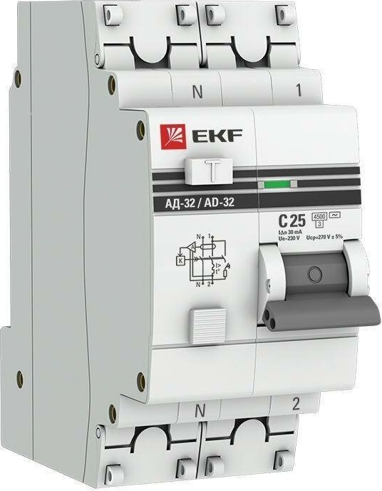 Выключатель автоматический дифференциального тока 2п (1P+N) C 25А 30мА тип AC 4.5кА АД-32 2мод. защи
