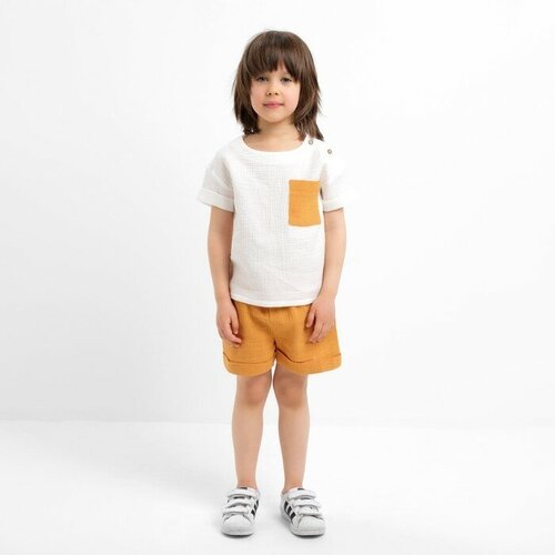 Комплект одежды Kaftan, футболка и шорты, повседневный стиль, размер 98-104, оранжевый, белый