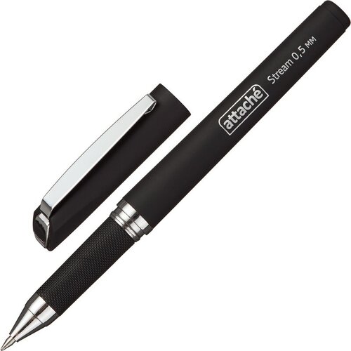 Ручка гелевая Attache (0.5мм, черный, резиновая манжетка), 12шт. гелевая ручка черного цвета
