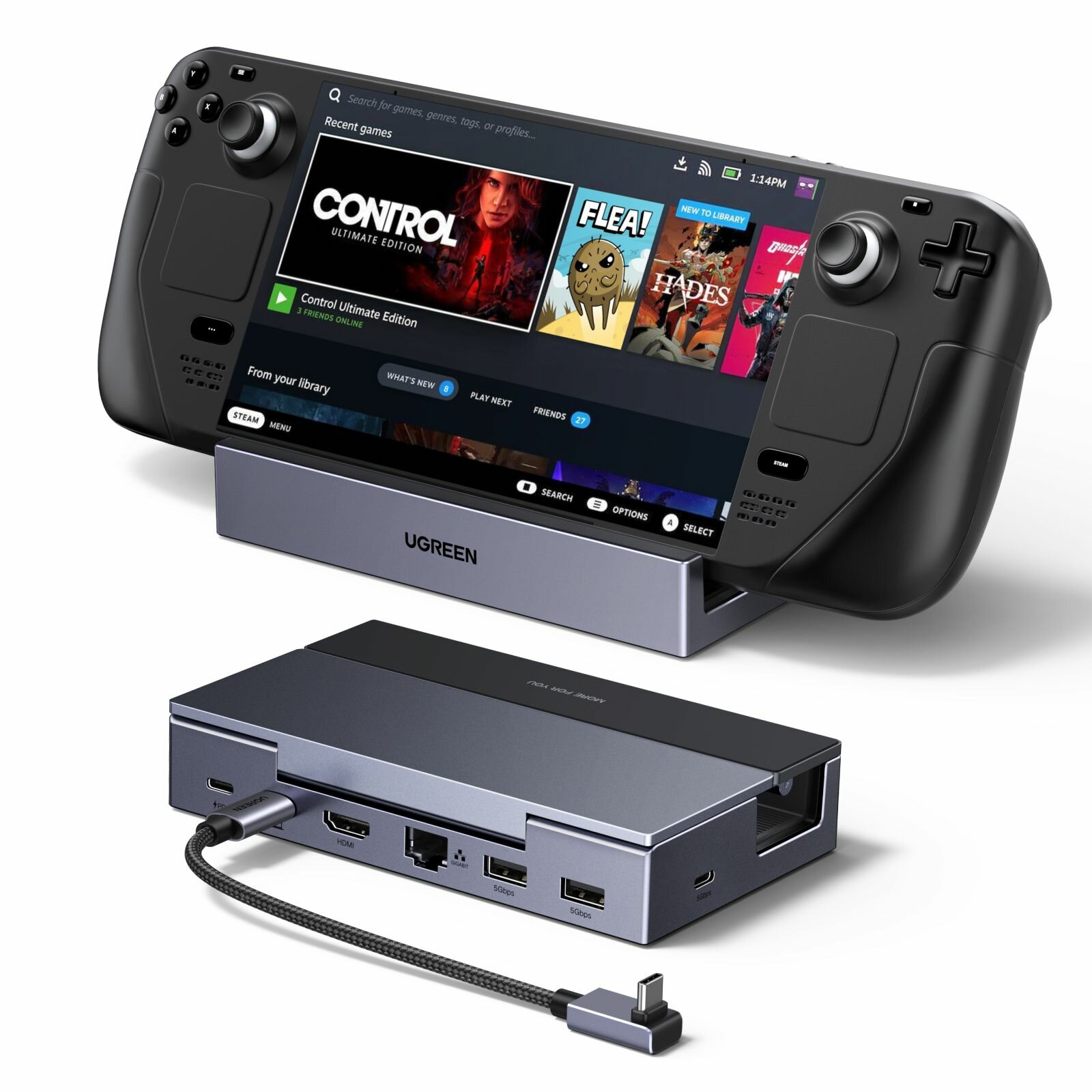 Док-станция Ugreen CM800 с USB-C 6 в 1 для консолей, на HDMI