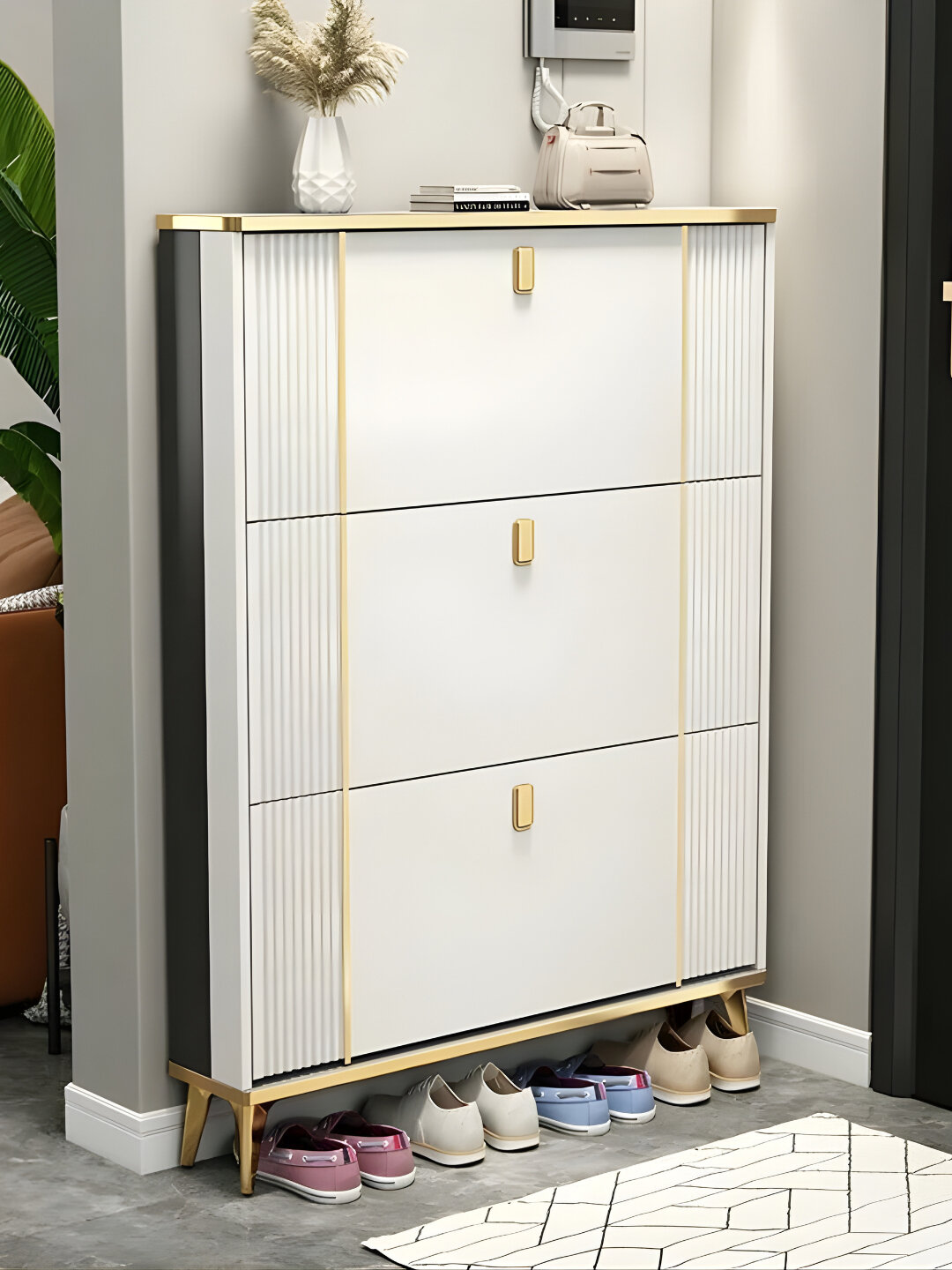 Oбувной шкаф, тумба для обуви на металлических ножках, мебель для прихожей и коридоров - Белый