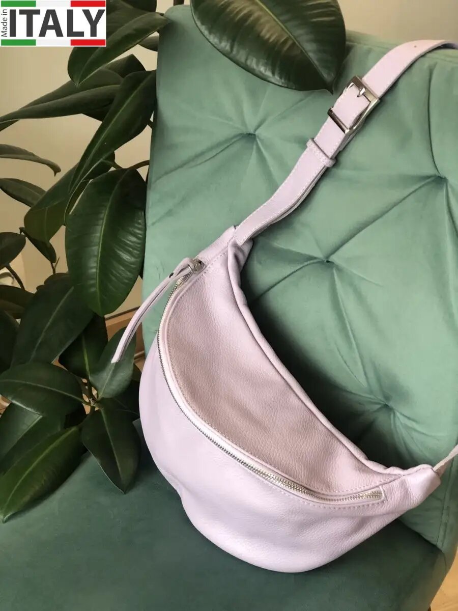 Сумка кросс-боди GENUINE LEATHER, фактура зернистая, лавандовый — фото 1