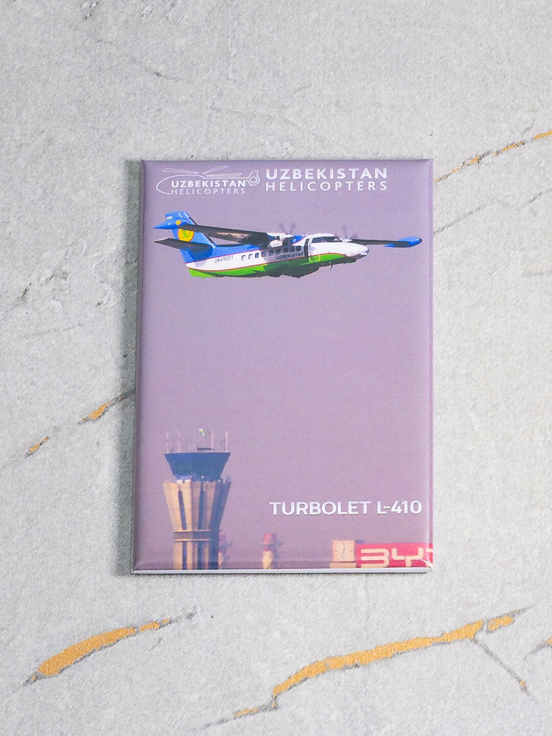 Фото магнит (авиасувенир), самолёт Let L-410 Uzbekistan Helicopters (UzAirways), 8x5 см