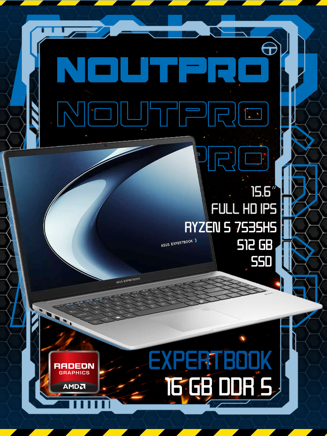 Ноутбук Asus Expertbook Ryzen 5 7535HS 15.6 FHD IPS RAM16GB DDR5 /512GB SSD