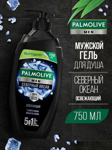 Изображение товара Гель для душа мужской Palmolive Северный океан с морскими минералами 5в1, 750 мл