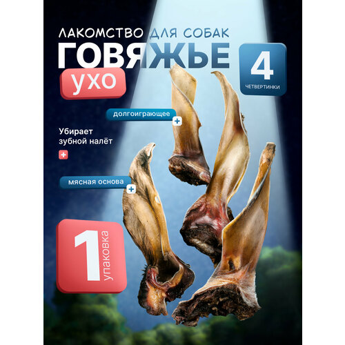фото Ухо говяжье 1/4 100г натуральное сушёное лакомство для собак shepherd