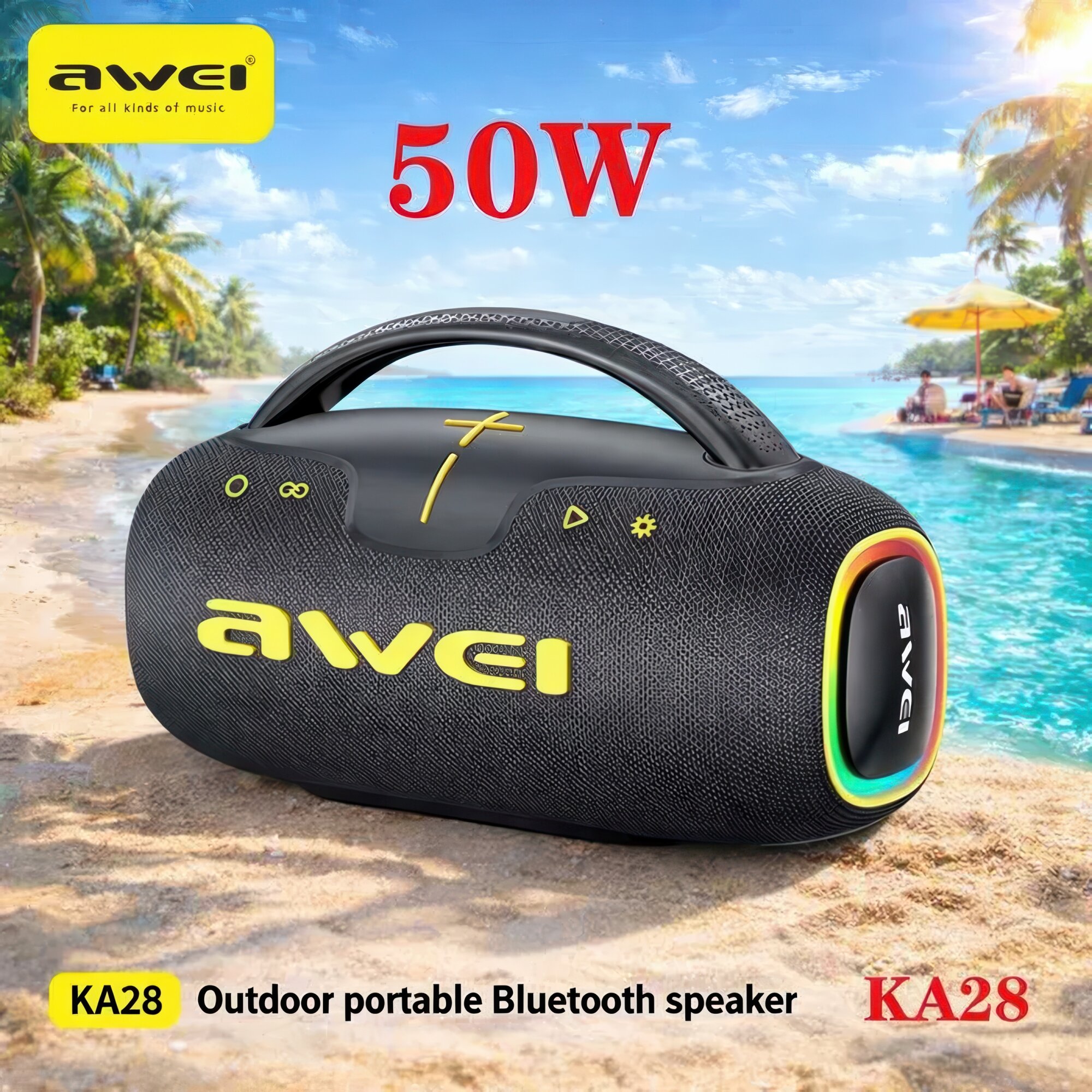 Портативная Bluetooth-колонка Awei KA28, 50 Вт, Bluetooth 5.3, 7200 мА·ч, IPX5, Type-C, AUX, USB, TF — фото 1