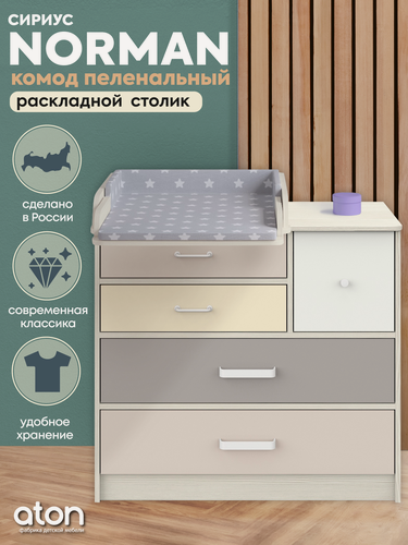 Изображение товара Детский пеленальный комод Атон Сириус Norman 905 с 5 ящиками, ЛДСП, бодега светлый-бежевый