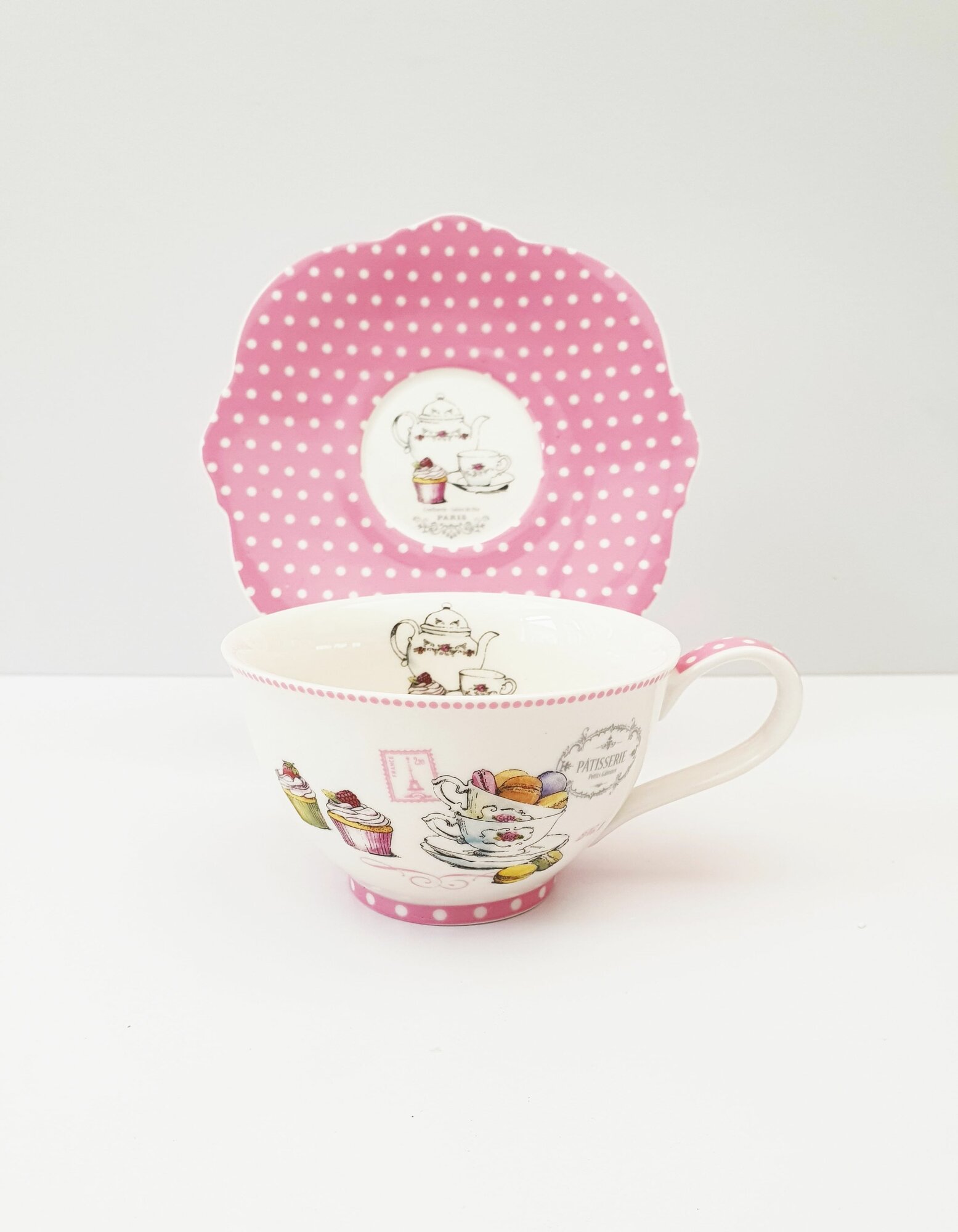 Чайная фарфоровая пара 200ml. H-7см. "Сладости". В подарочной коробке.