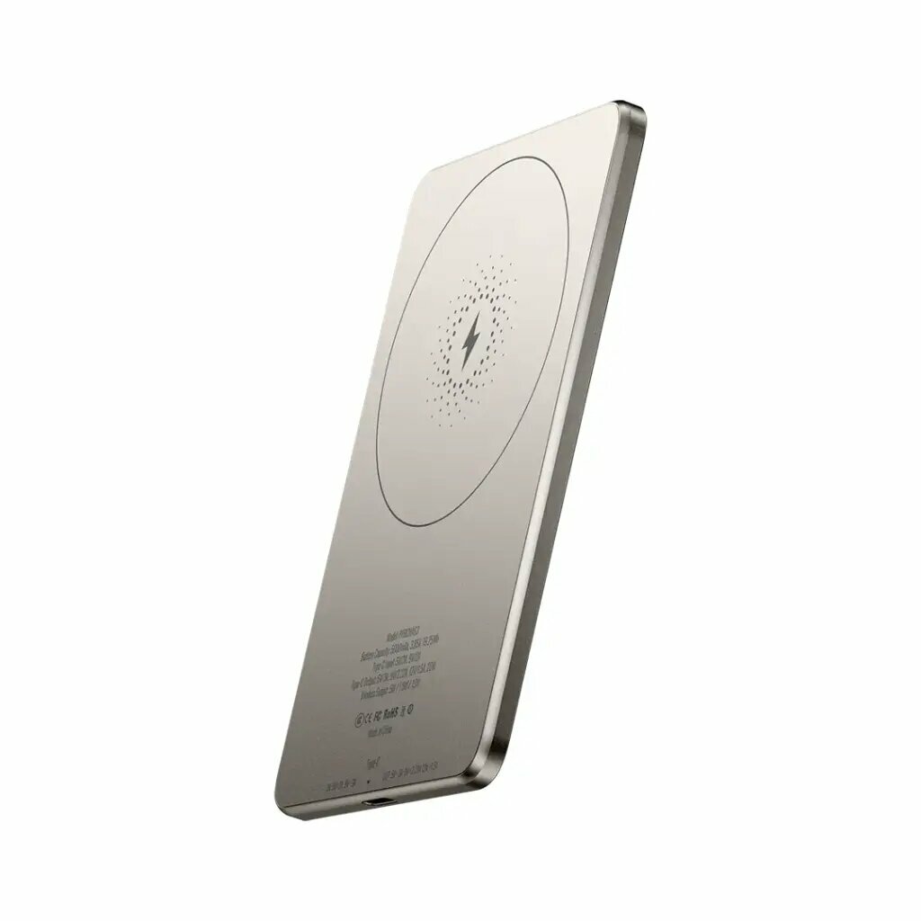 Power Bank Powerology Ultra Slim, Qi2, 20W, Magsafe, металлический, 5000 mAh