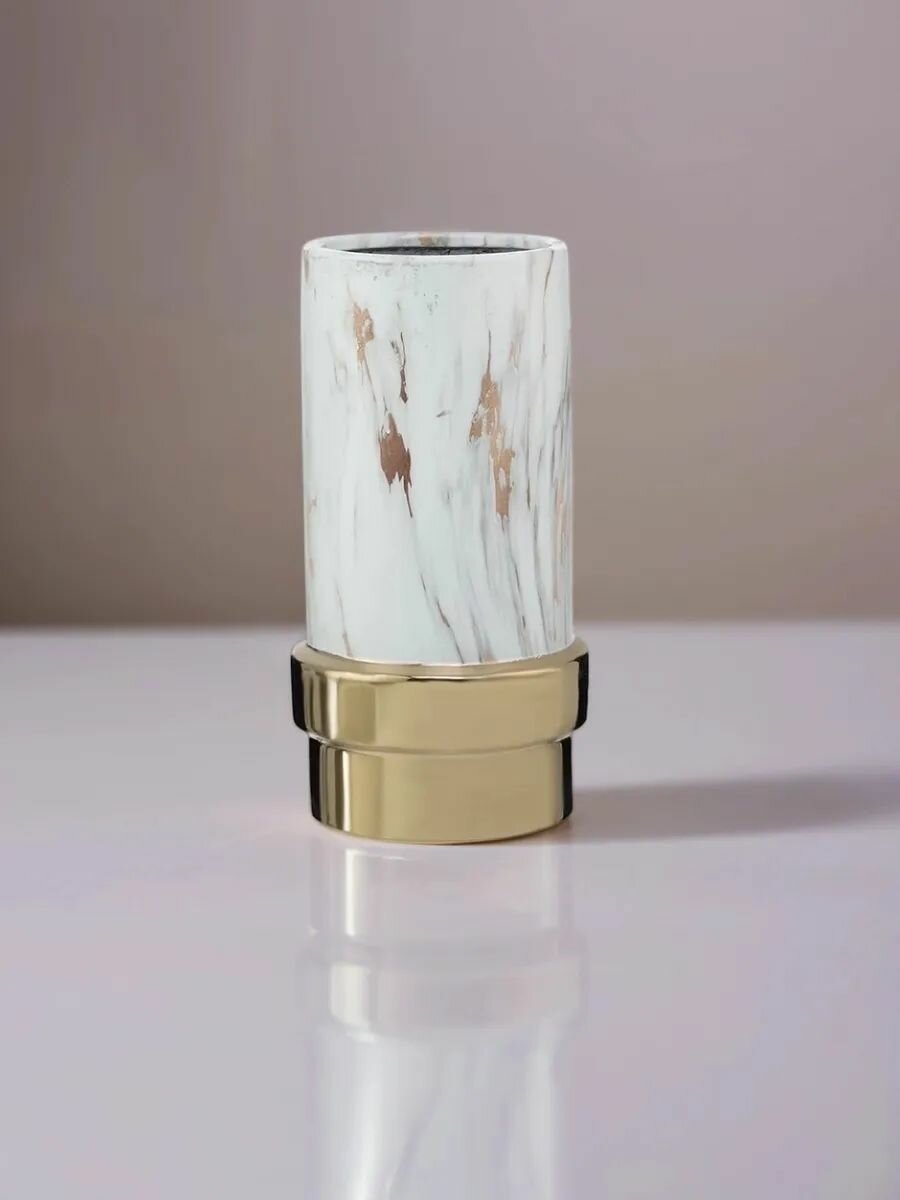 Ваза керамическая, размер 10*10*24см, цвет белый, золотистый