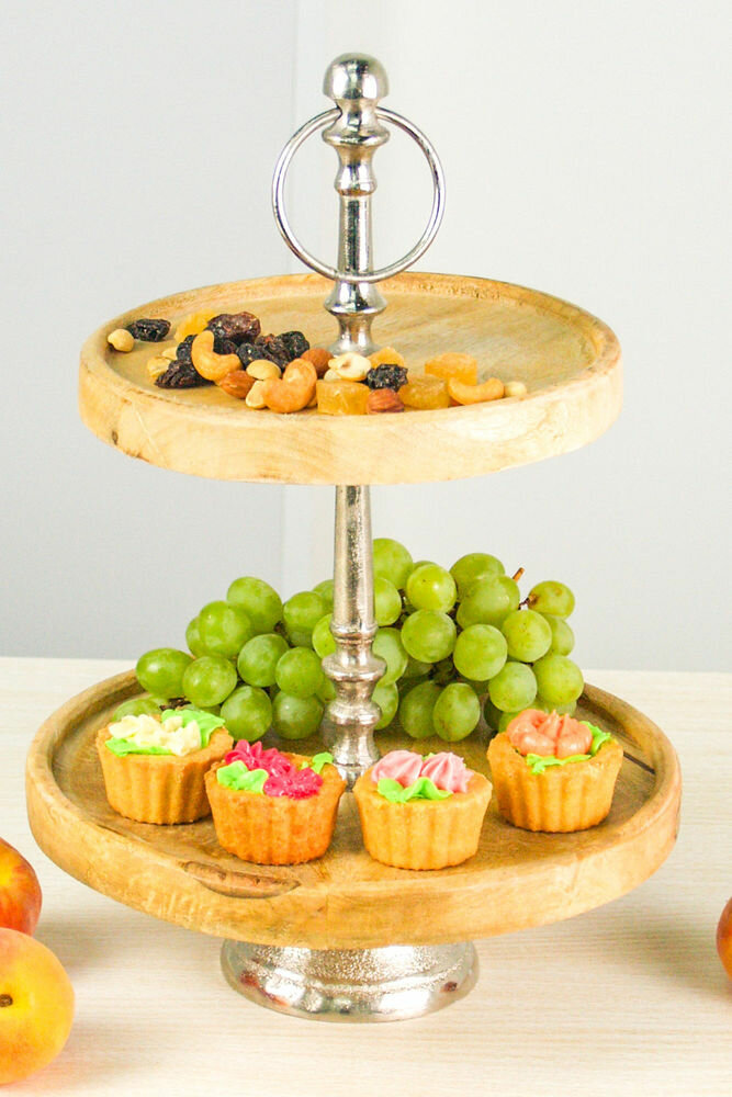 Сервировочная этажерка платос двухъярусная, древесина манго, металл, 36х25 см, Koopman International A76000100