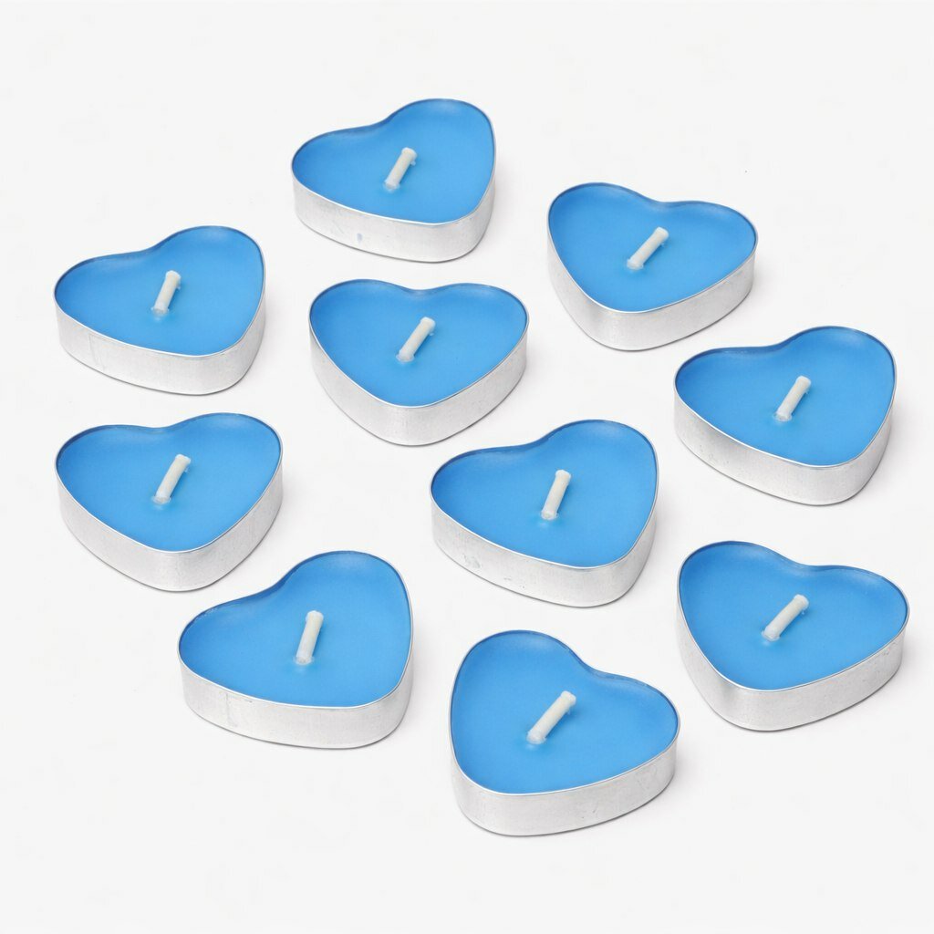 Набор Романтика чайные свечи в форме Сердце 10 штук голубые