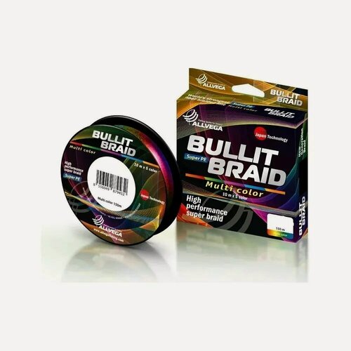 Изображение товара Шнур Bullit Braid Allvega, четырехжильная, длина 150м, диаметр 0,30мм, вес 23.4 кг, цвети Разноцветная 10мх5 расвцветок