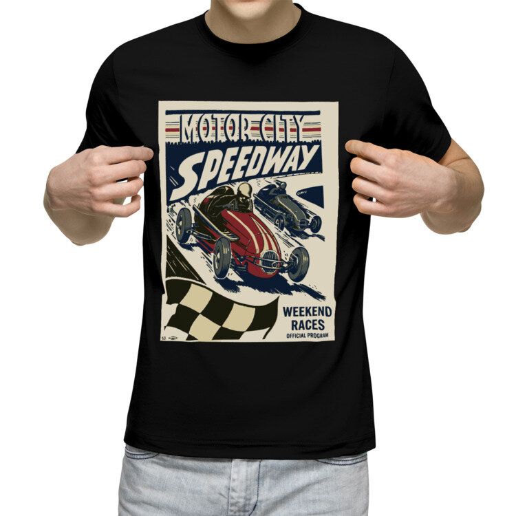 Мужская футболка «Vintage Motor City Speedway» (черный, L)