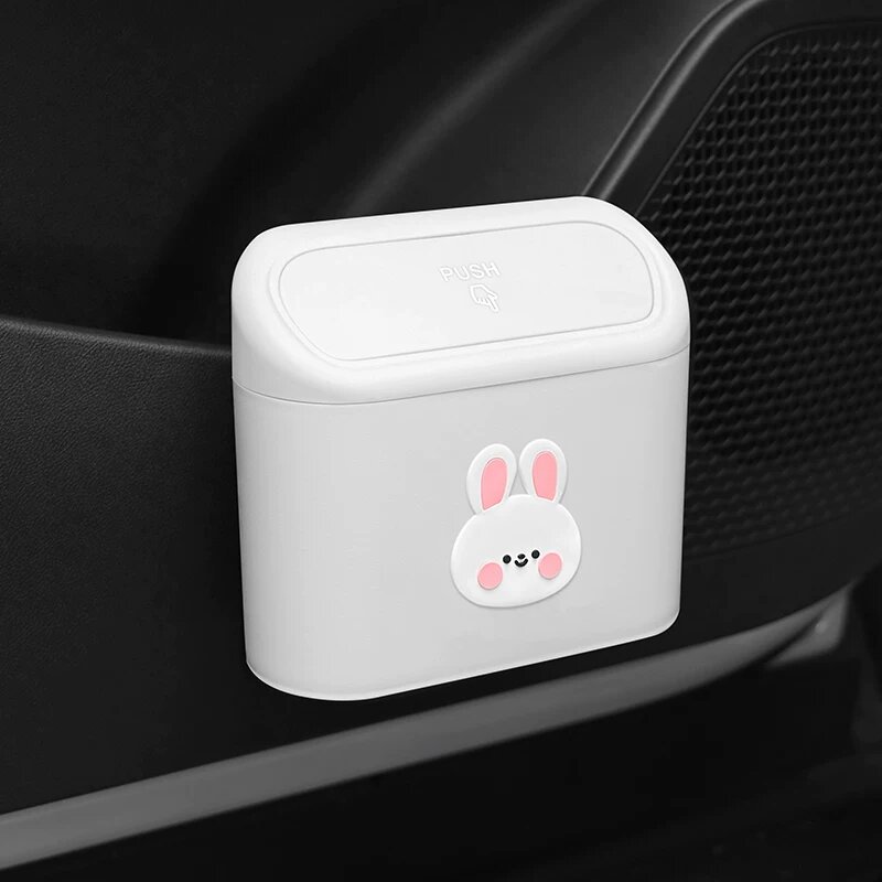 Розовая кролик Car Side Door Trash Can с 1 рулоном мусорных пакетов - белый цвет с дизайном животного