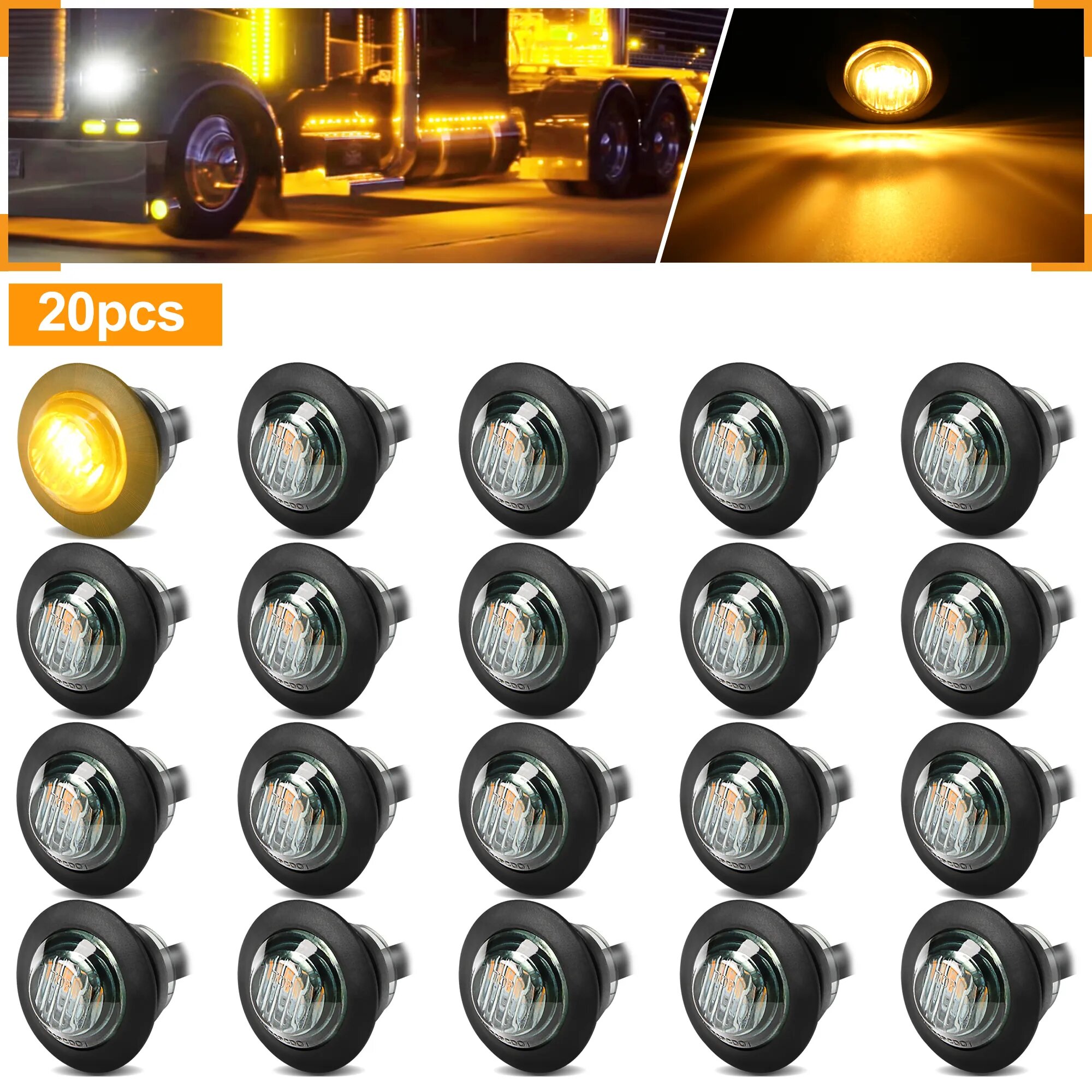 20 шт. LED габаритные огни 3/4" янтарные
