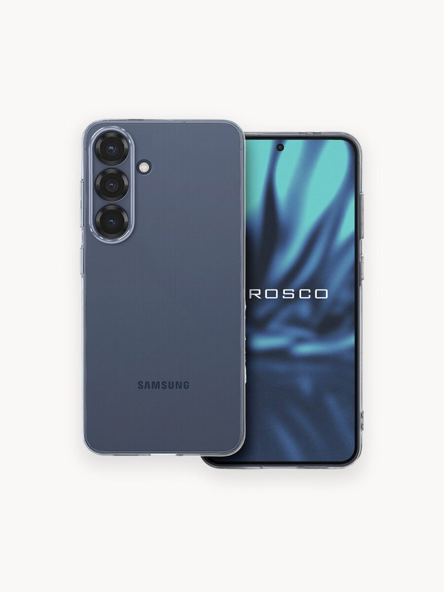 Силиконовый чехол Rosco на Samsung Galaxy S25 (Самсунг Галакси С25), с защитой камеры, прозрачный
