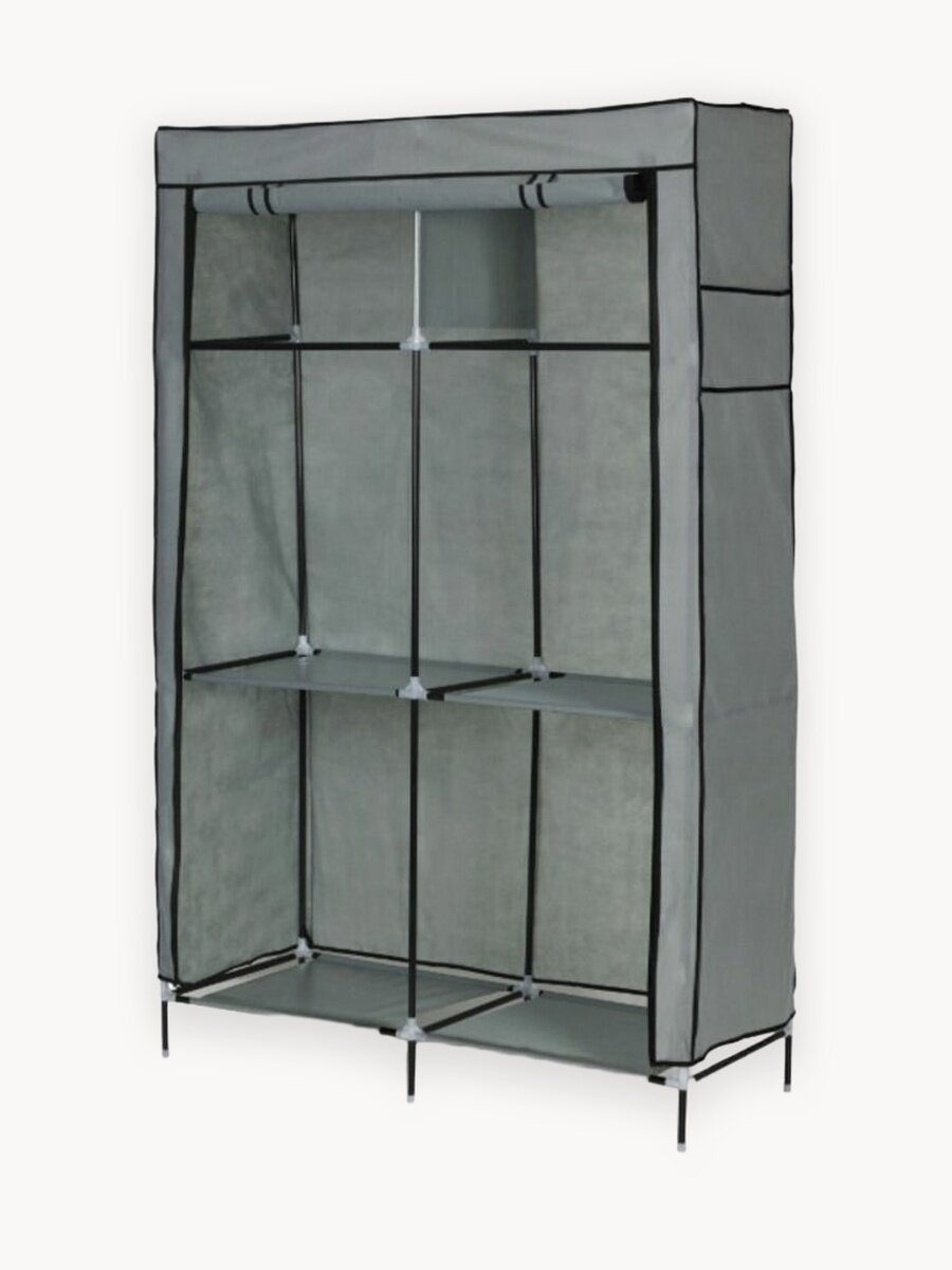 Шкаф для хранения одежды и обуви серый тканевой две секции 6 полок