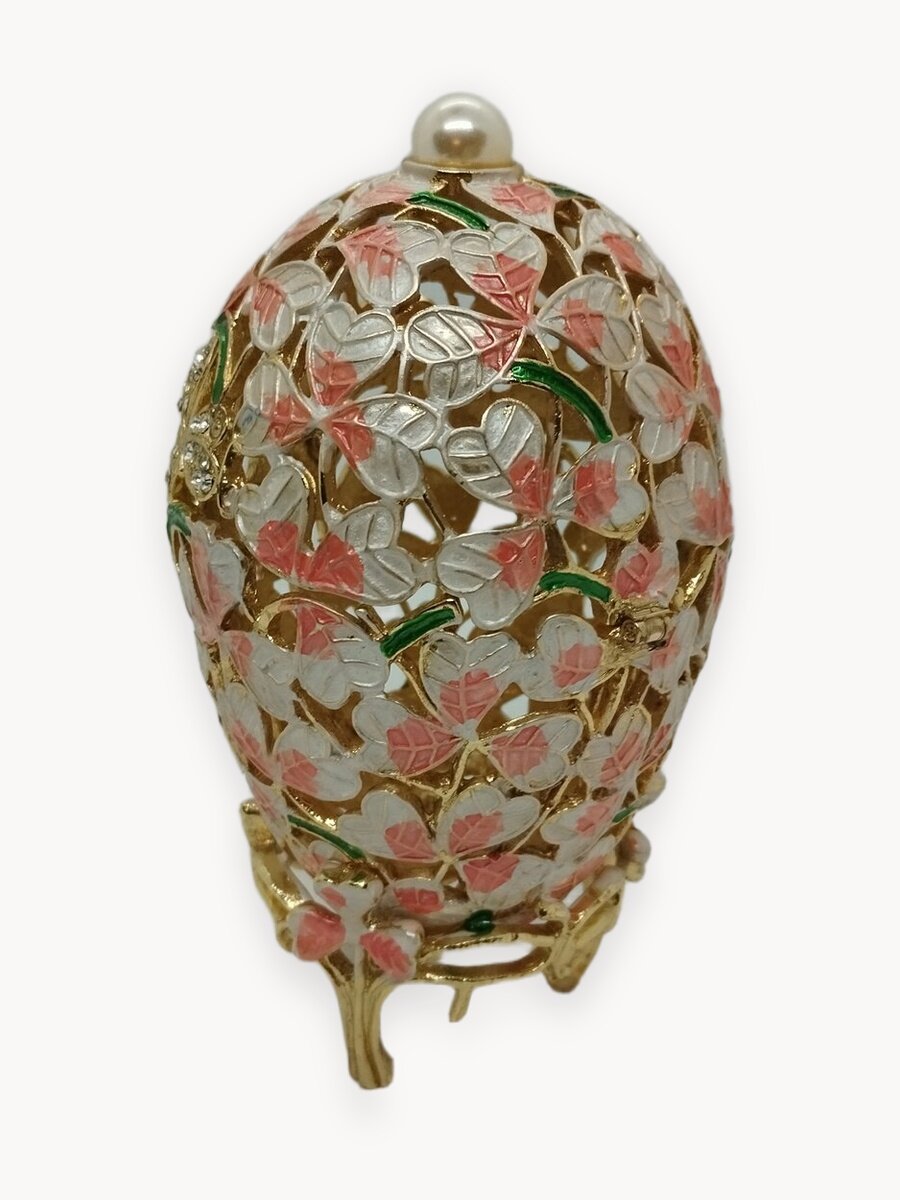 Яйцо Фаберже " Клевер ", бело-розовое , 4413 артикул .