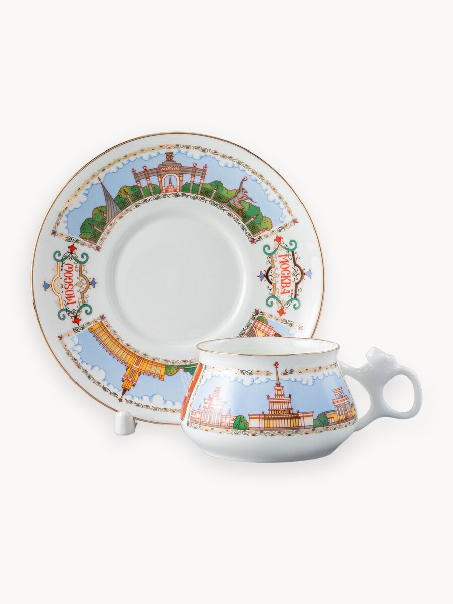 Кофейная пара "Павильоны ВДНХ " форма Билибина , Императорский фарфоровый завод, 180 мл