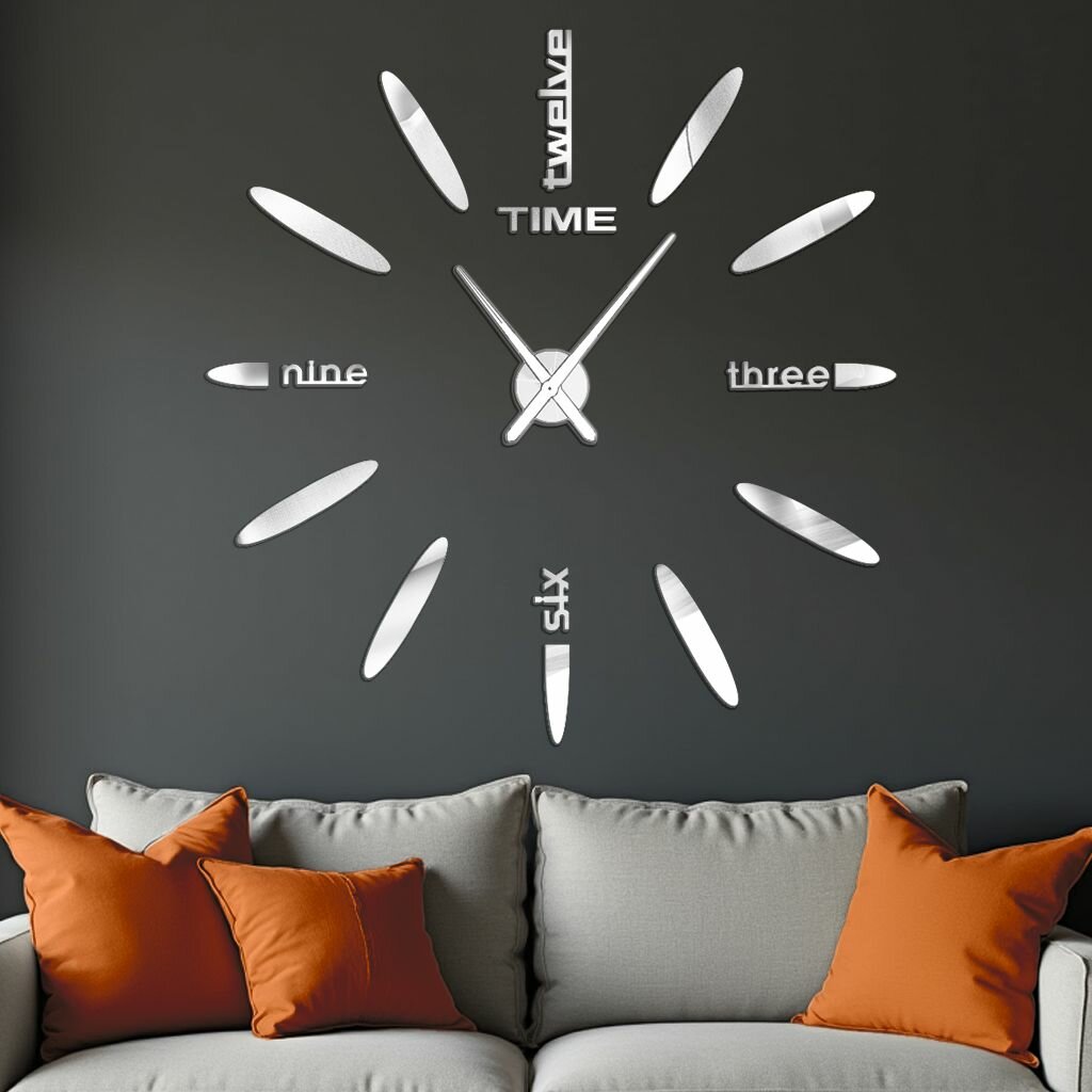 Большие настенные 3D часы №7 (max 130см) зеркальное серебро