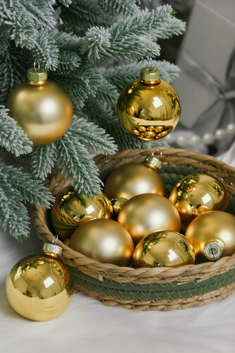 Изображение товара Набор стеклянных шаров матовых и глянцевых, цвет: золотой, 60 мм, 10 шт, Winter Deco 140126/2000237