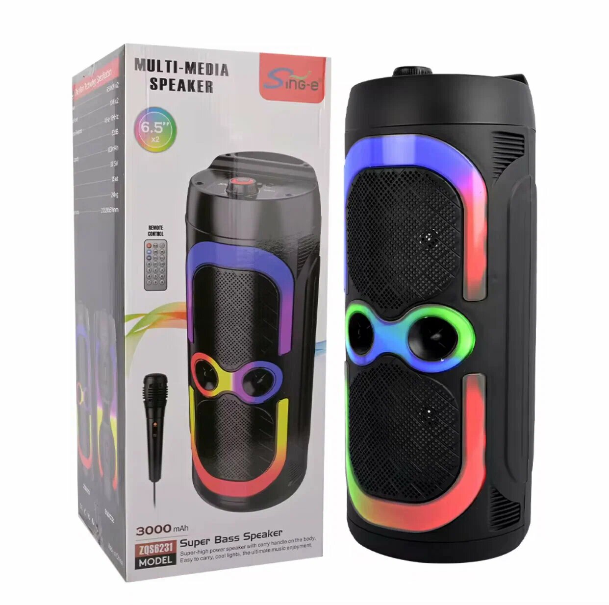 Портативная Bluetooth колонка ZQS6231, RGB-подсветкой, для караоке