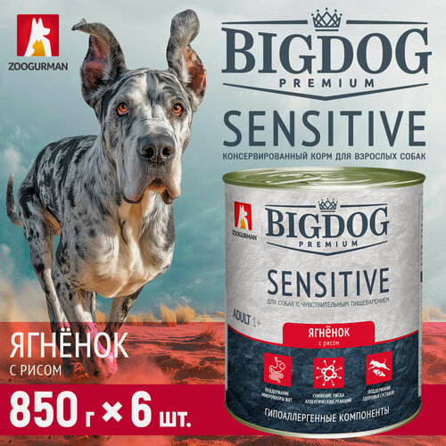 Изображение товара Корм влажный для собак Зоогурман BIG DOG Premium SENSITIVE С Ягненком и рисом ж/б 850 гр х 6 шт.