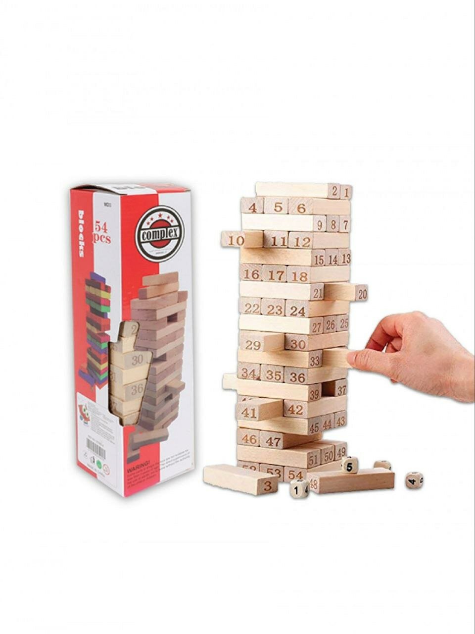 Набор деревянных блоков с цифрами, 54 шт (настольная игра, Jenga) — фото 1