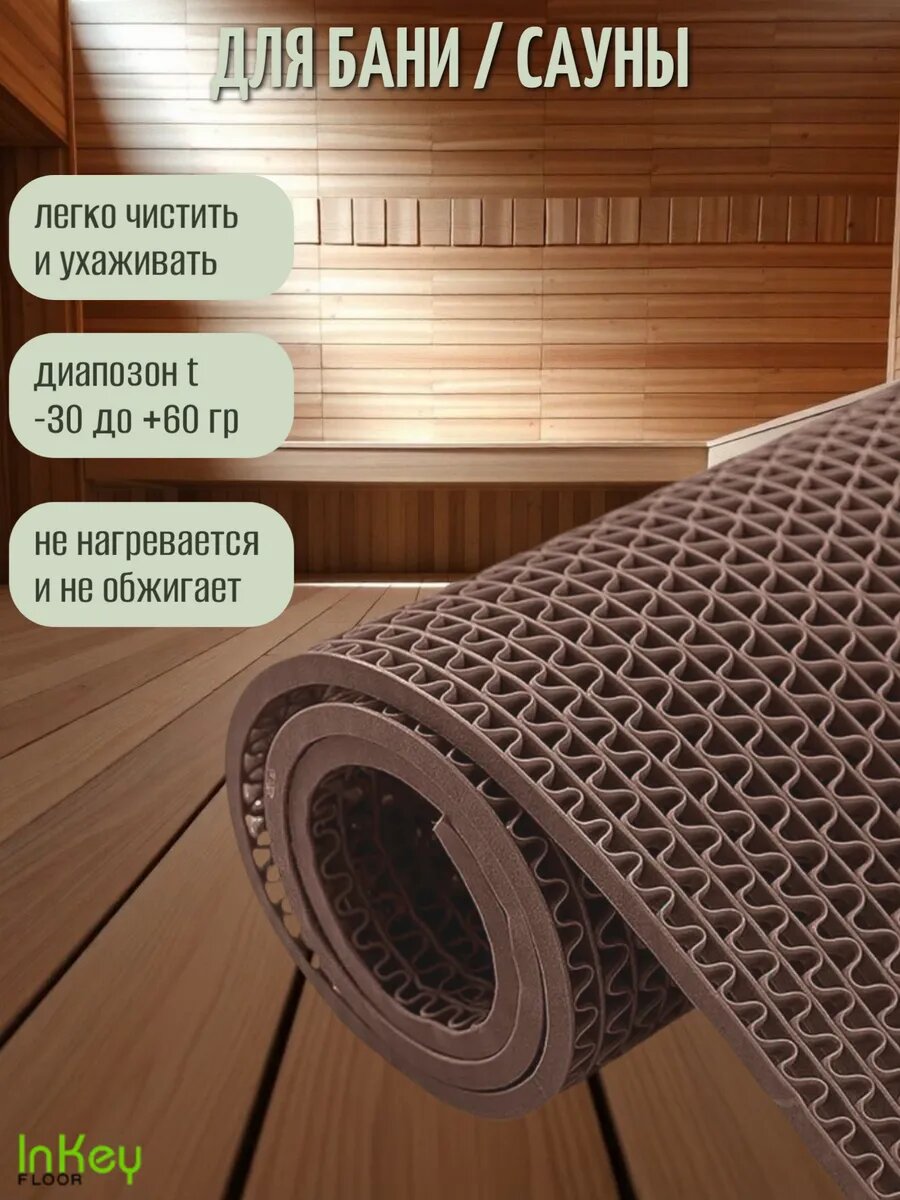 Противоскользящий коврик для бань, бассейна и душевых коричневый 0,9 на 1 метр — фото 1