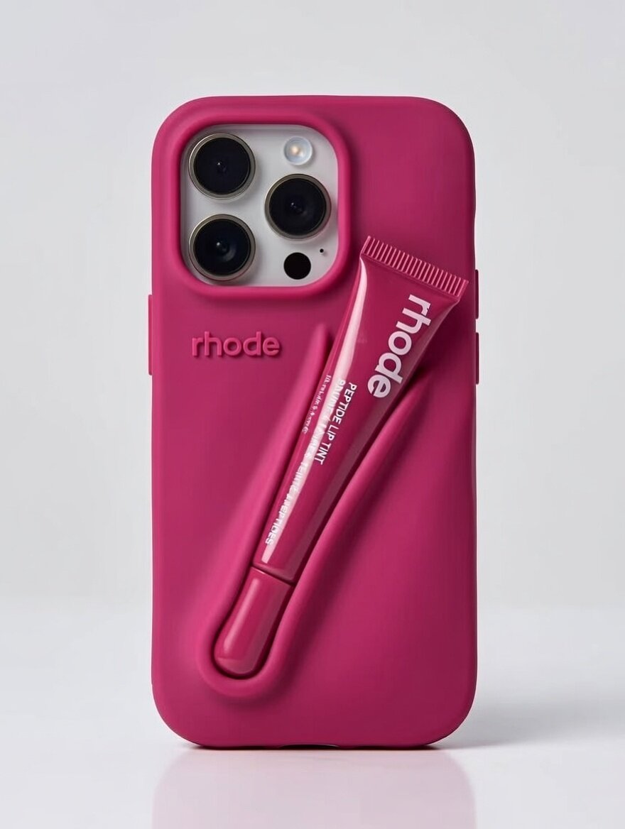 Чехол для iPhone 14 Pro Max с держателем для блеска для губ (Rhode style)