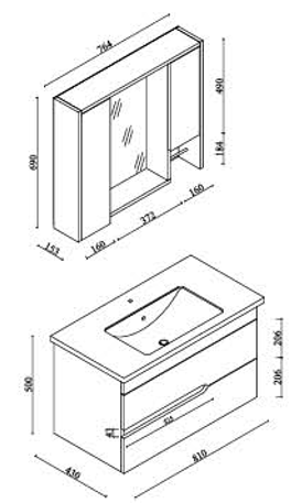 Комплект мебели для ванной комнаты Marmara, встроенная раковина с тумбой и зеркальным шкафчиком, в натуральном стиле — фото 1