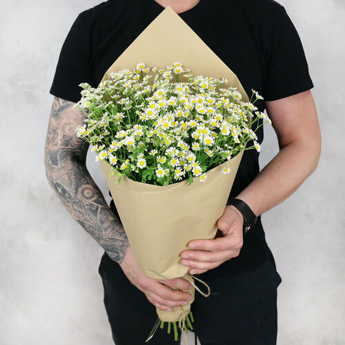 Изображение товара Букет живых цветов "Букет Маркет", из 15 ромашек, высота 55 см
