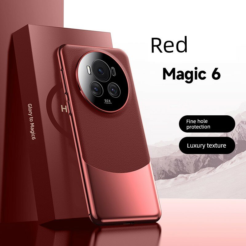 Чехол для Honor Magic6 Pro премиум-версия Platinum Edition из натуральной кожи, красный, антипроломная полная защита
