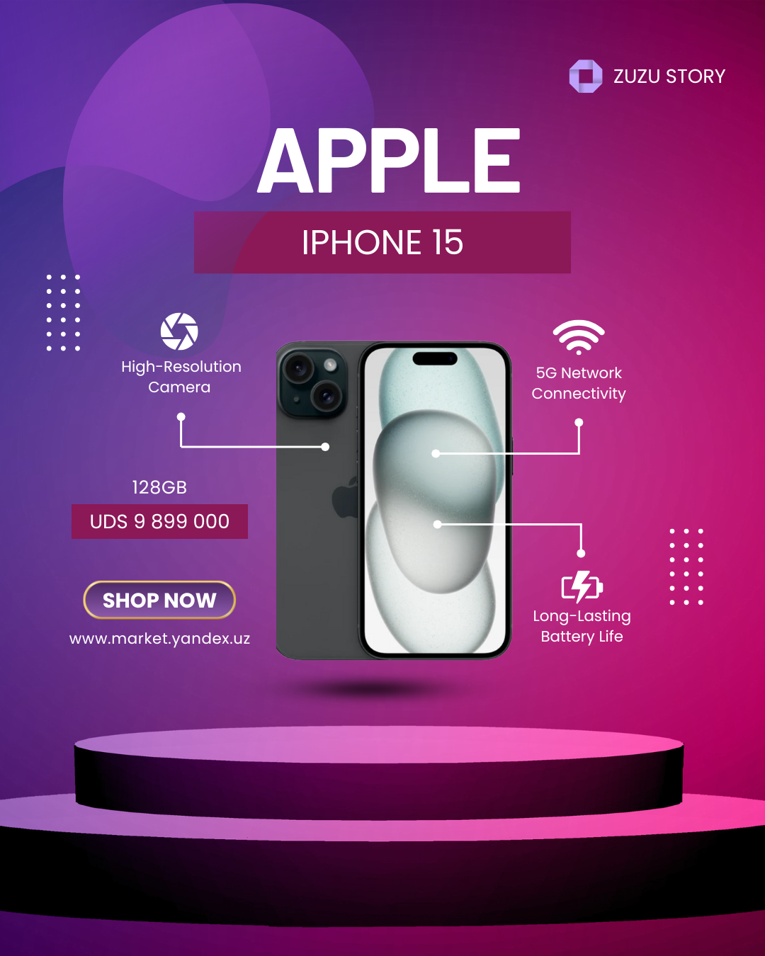 Apple iPhone 15 128GB Black | 6.1" OLED | A16 Bionic | Face ID | USB-C