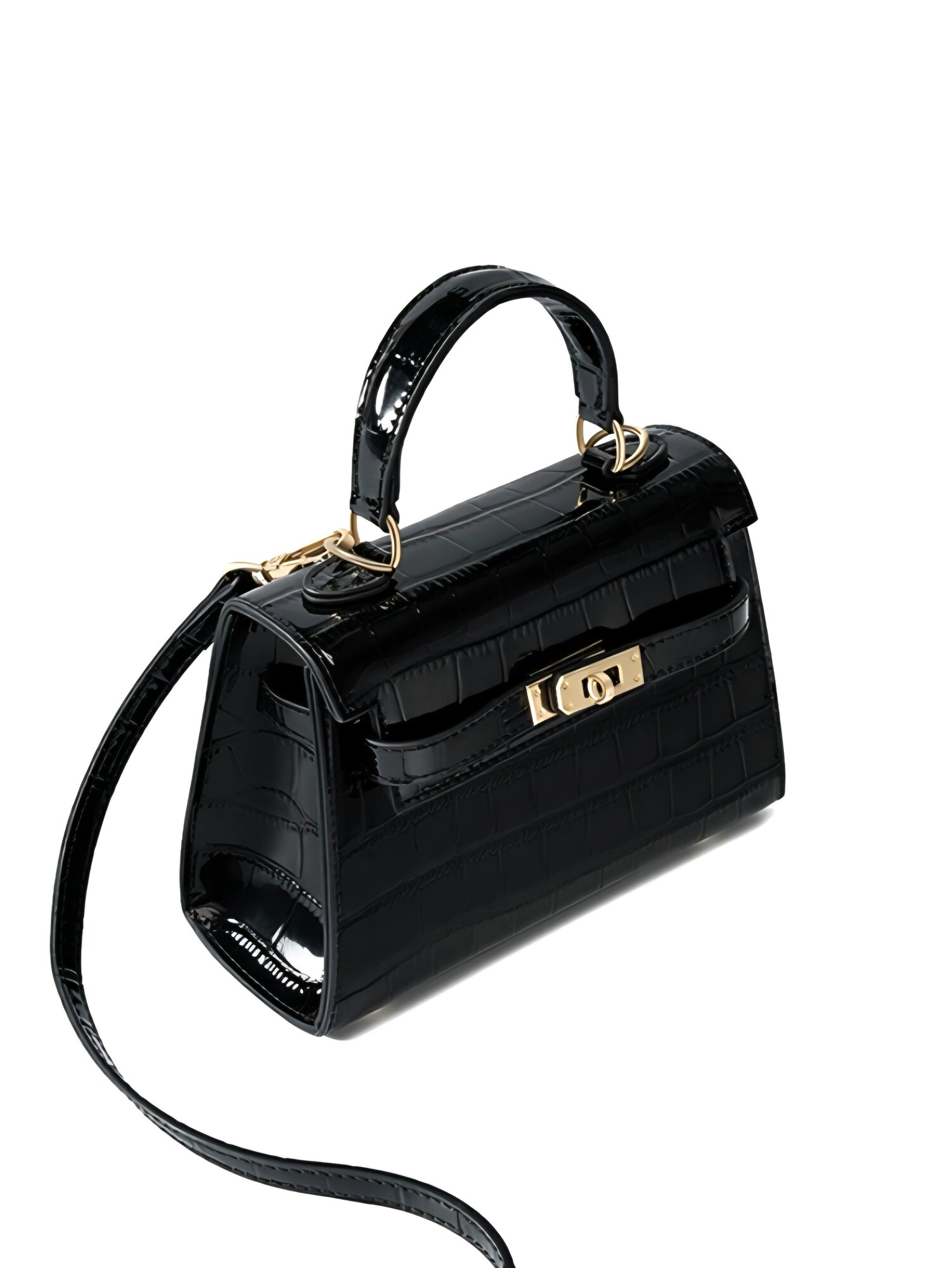 Сумка кросс-боди  из натуральной кожи, фактура под рептилию, черный (black) — фото 1