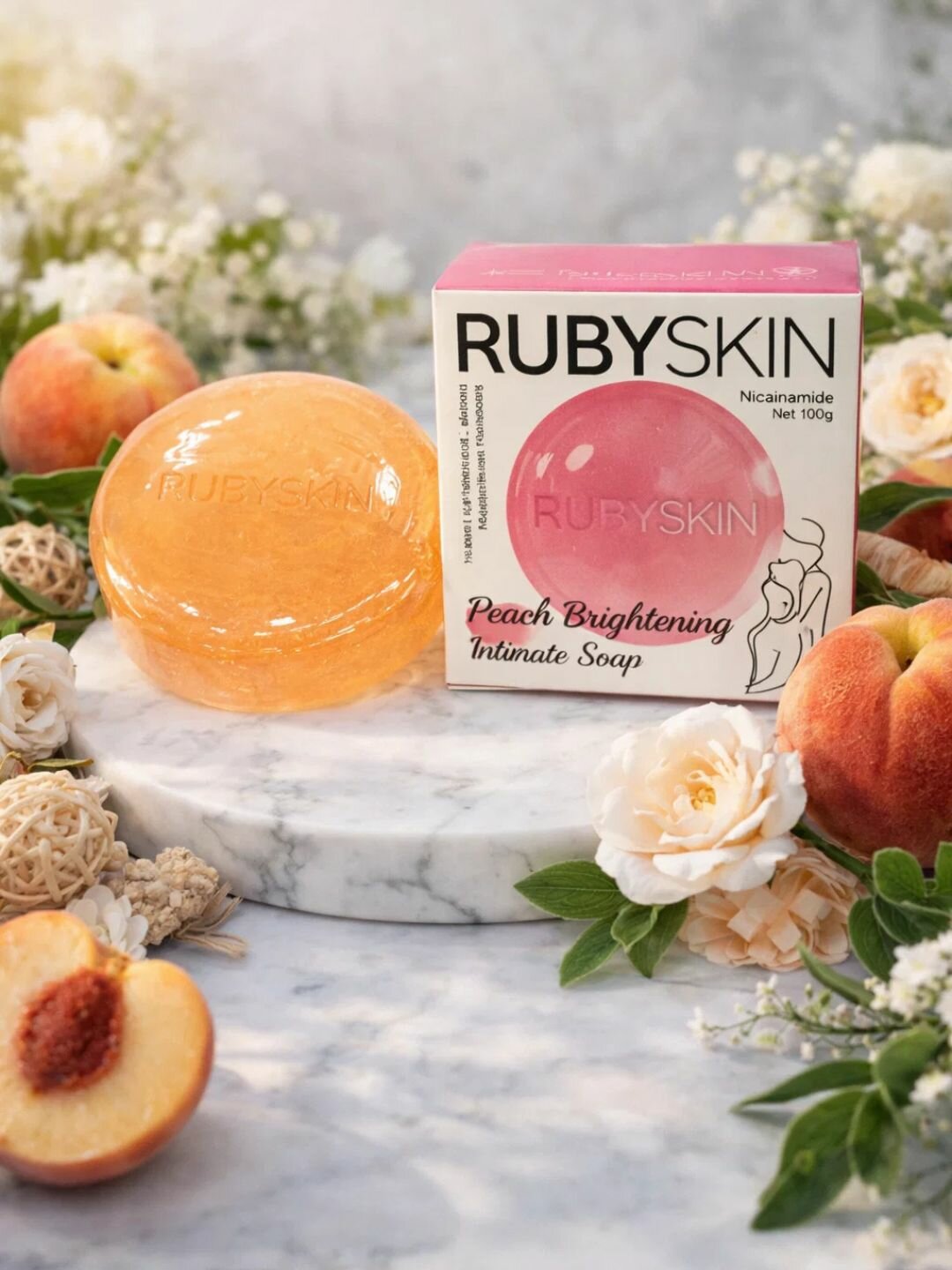 RUBYSKIN с экстрактом персика и ниацинамидом, осветляющее, увлажняющее и защитное мыло для интимной гигиены