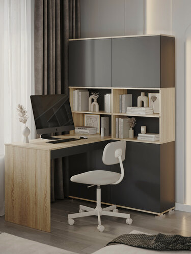 Изображение товара Компьютерный, Письменный стол Винсент, универсальный, угловой, графит/сонома, 122x133x190 см