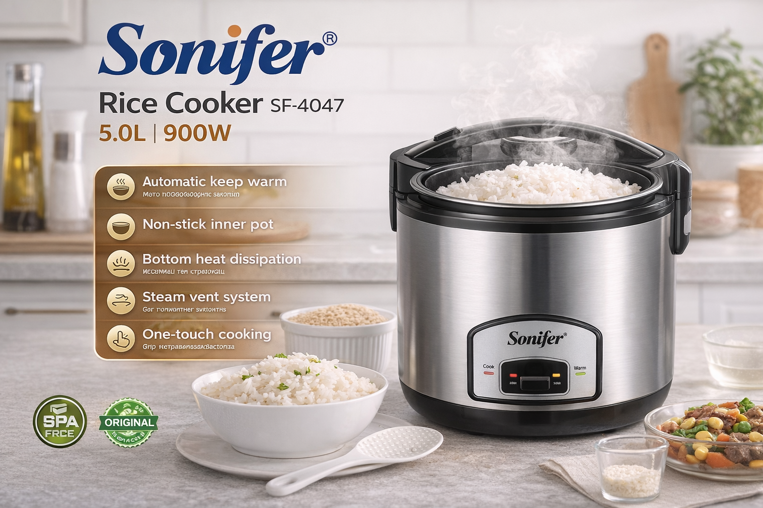 Рисоварка Sonifer SF-4047, Электрическая рисоварка, Rice Cooker 900W,
