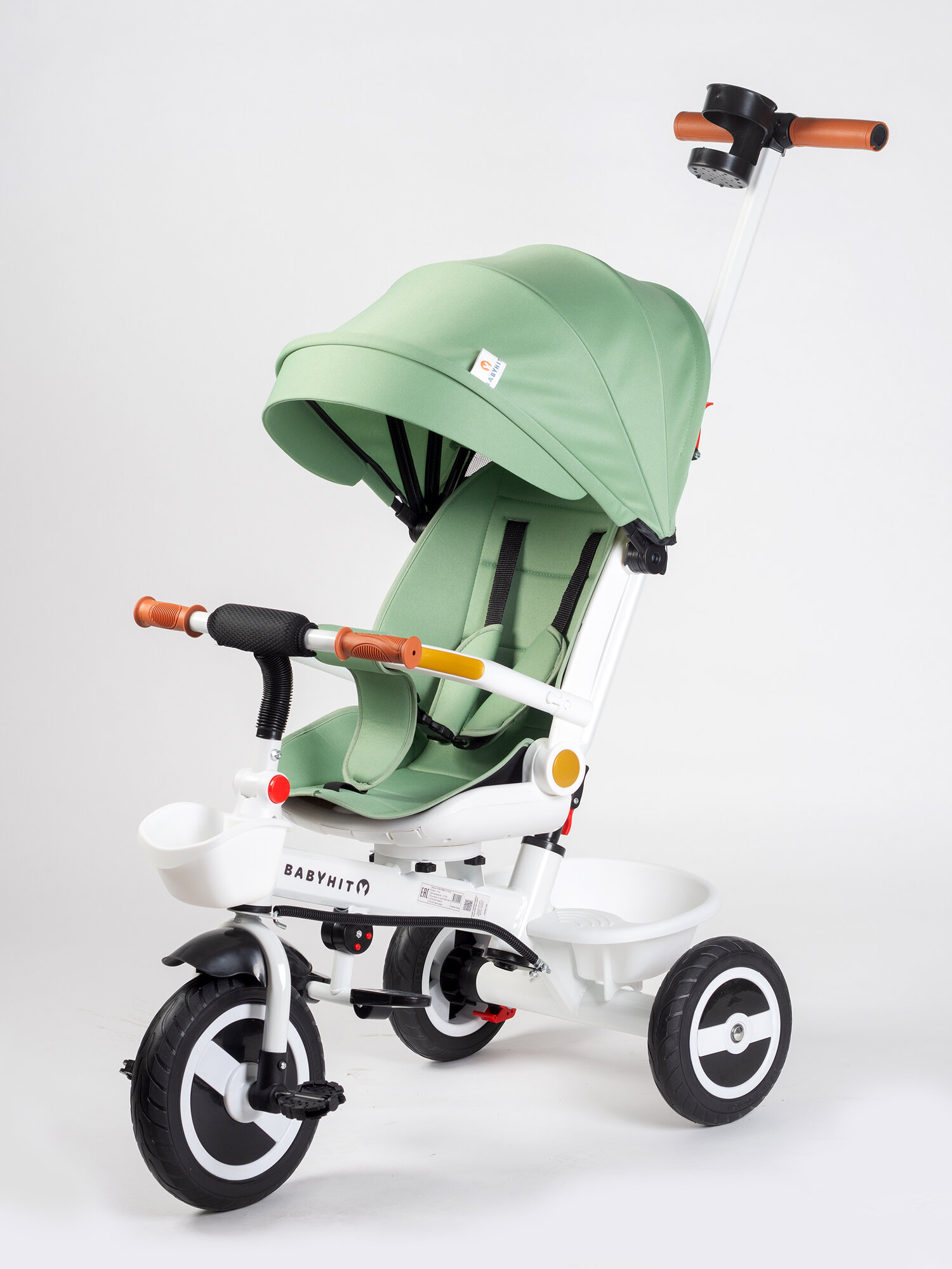 Велосипед-коляска Babyhit Kidway Plus, трехколесный, для детей 1.5-3 лет, белый/зеленый