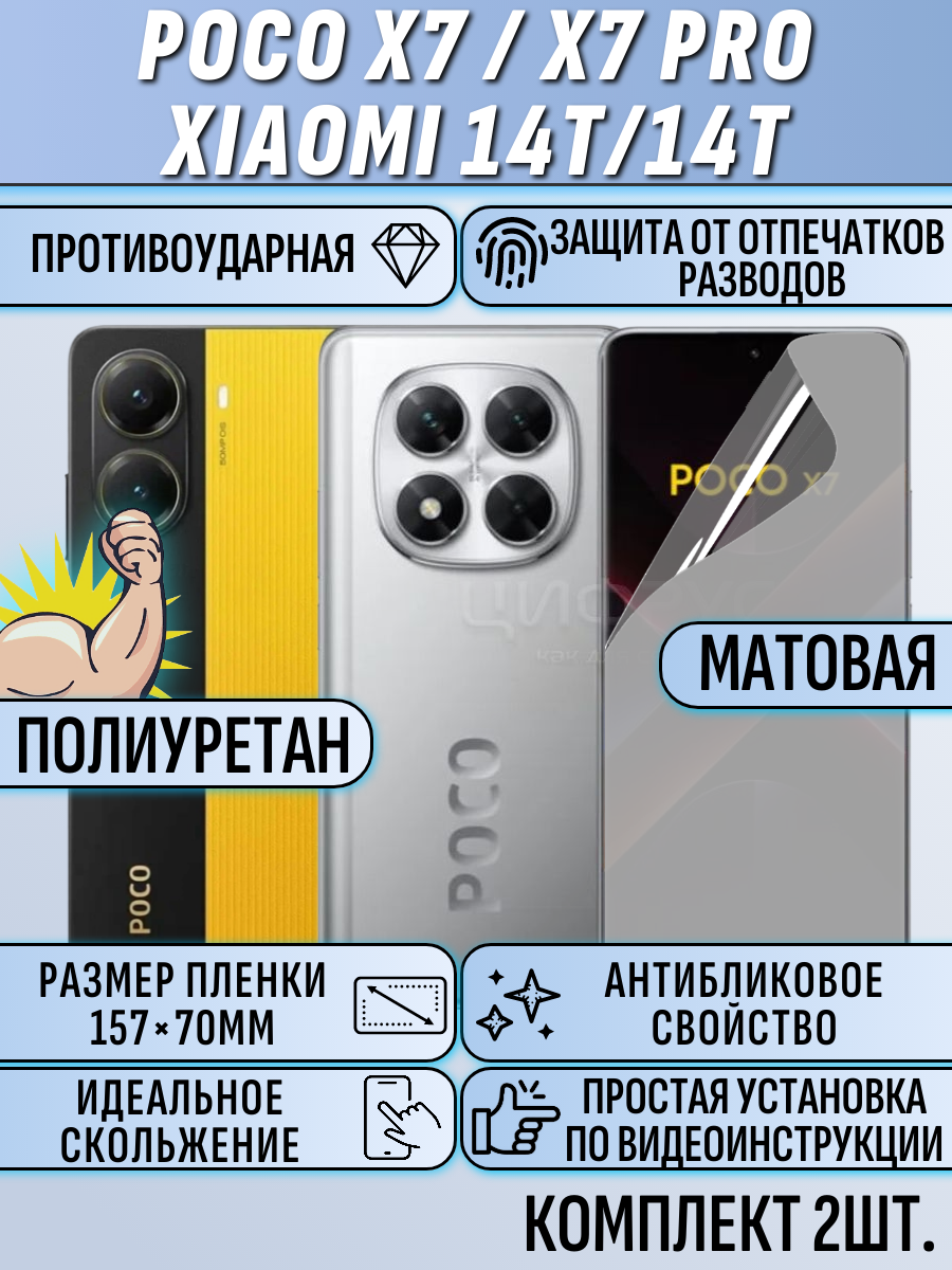 Гидрогелевая пленка для Poco X7 / X7 Pro / MI 14T / 14T Pro матовая 2шт