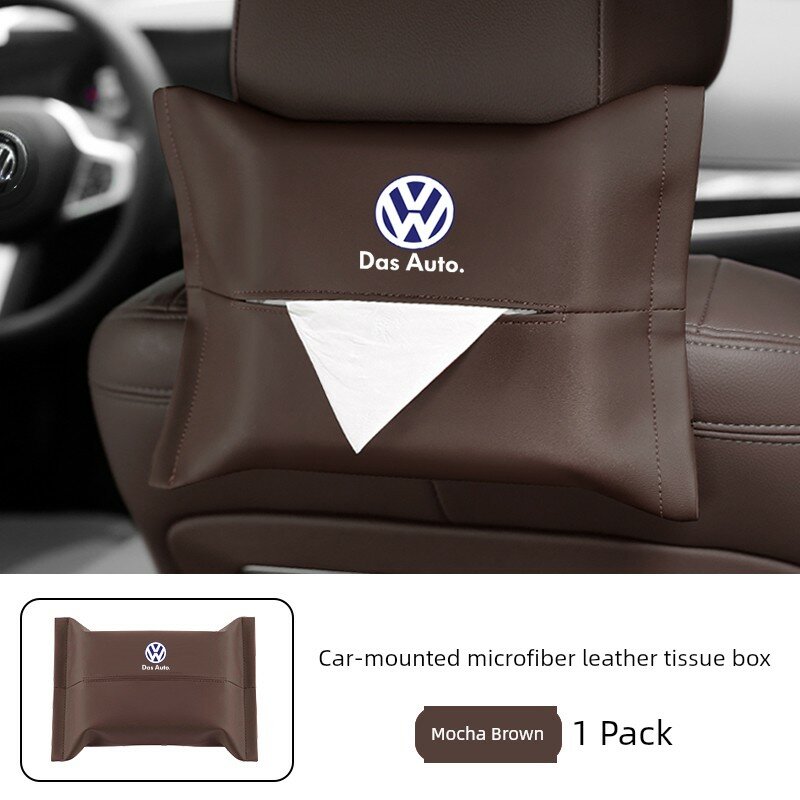 Автомобильный держатель для салфеток Volkswagen в премиум искусственной коже, коричневый цвет, 1 шт. для моделей Golf,