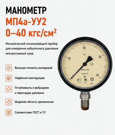 Манометр манотомь МП4а-уу2 0-40кгс/см2 - М20 кл. 1,5 - 2005 Г. NH3
