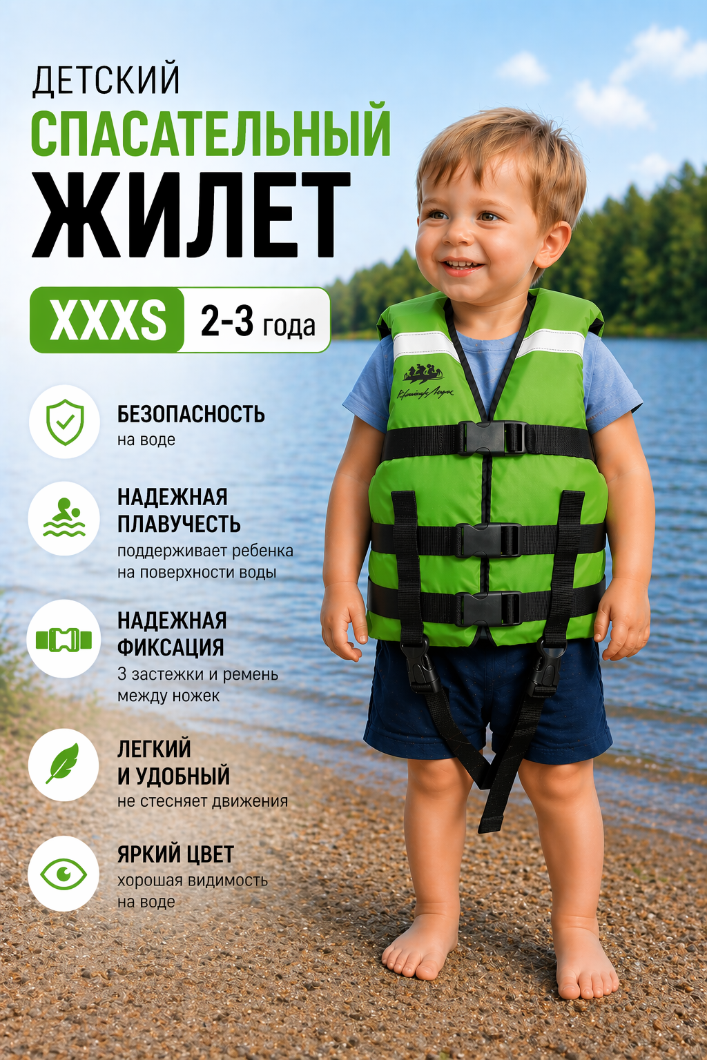 Детский спасательный жилет Мастер Лодок "таймень" XXXS Зеленый (рост 88-92, 2-3 года)
