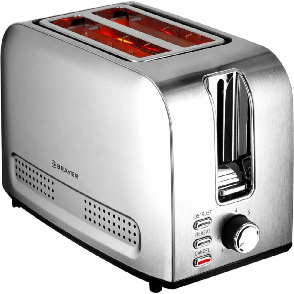 Тостер BRAYER 2110BR,850Вт,7реж, автодогр, размор, автоотключ,2тост, съем. подд, 2280925