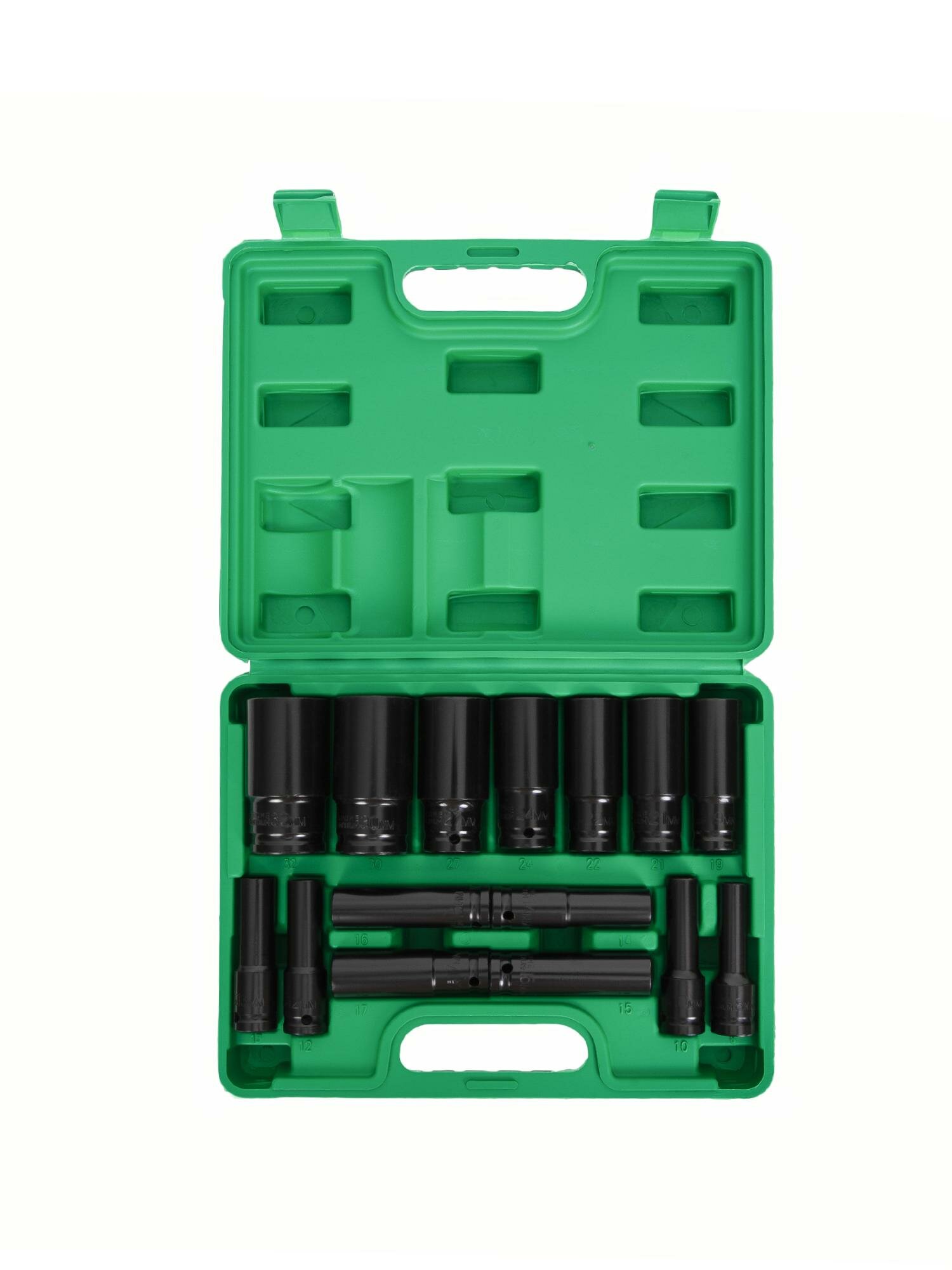 Набор головок ударных 15 шт (8 - 32 мм) 1/2" TREK TR33015, зеленый кейс