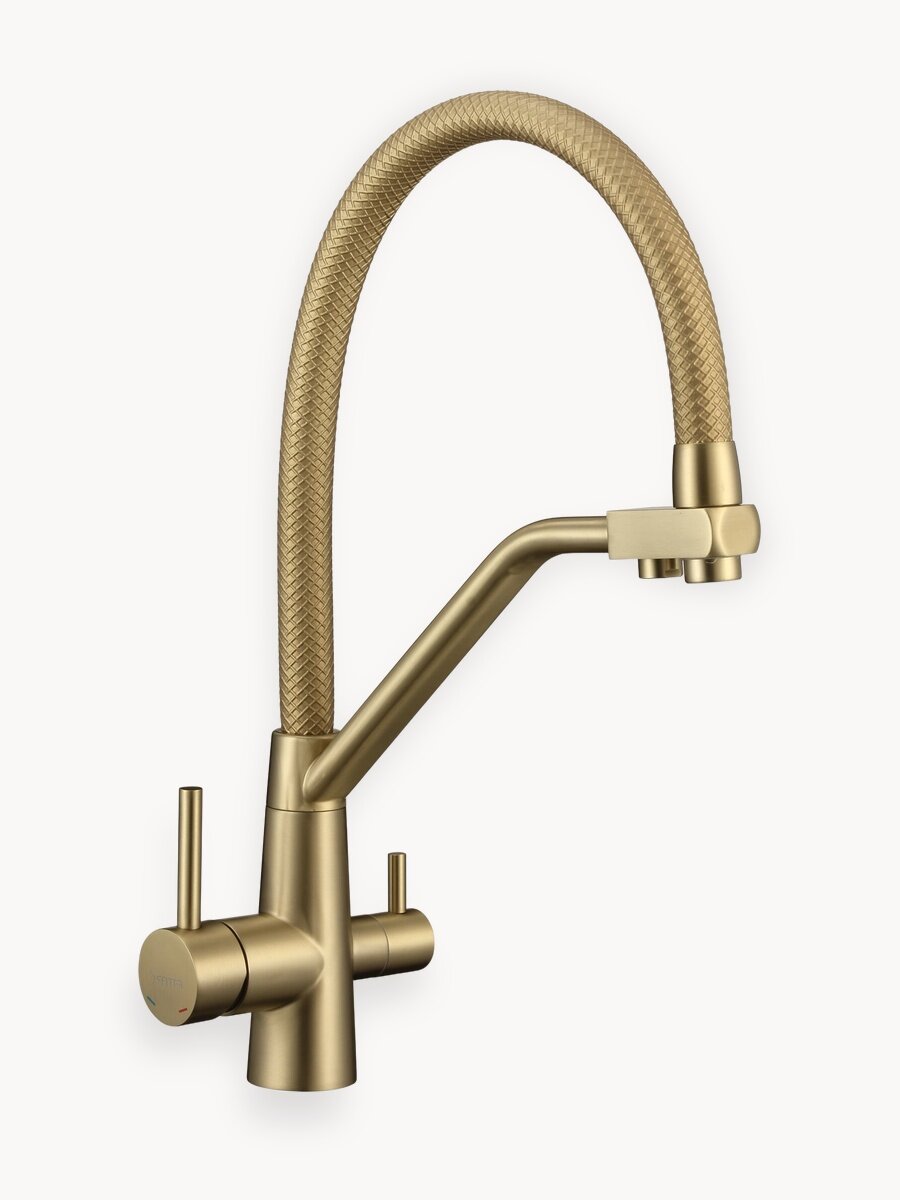 Смеситель для кухонной мойки под фильтр питьевой воды, золото