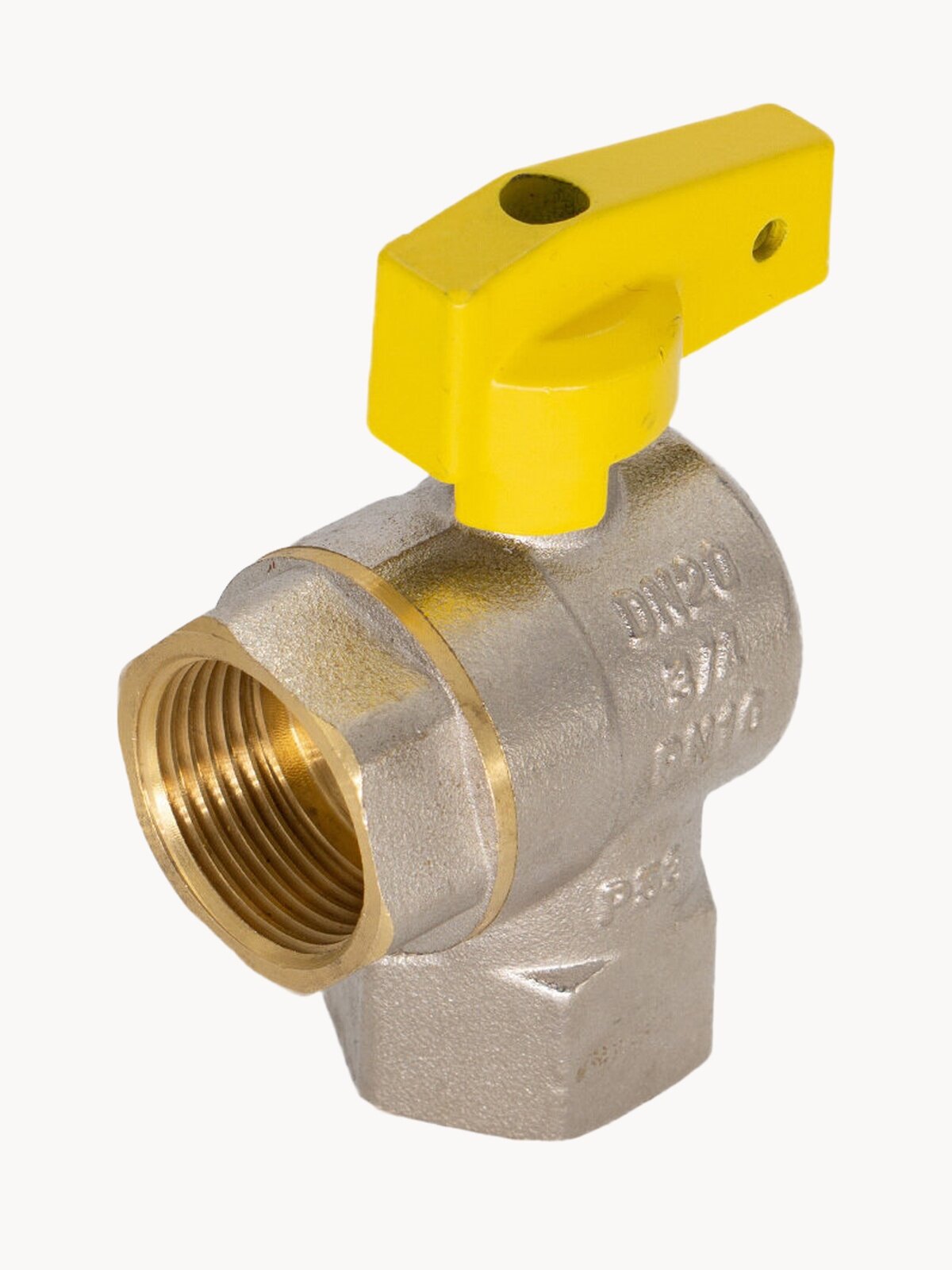 Кран угловой 3/4", для газа, Флажок, резьба Внутренняя,